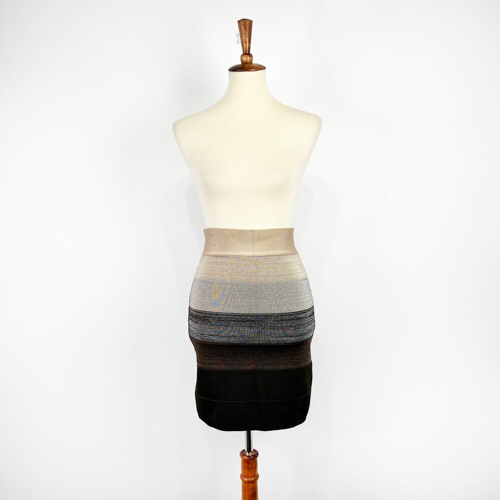Vintage 90s y2k Bebe striped tan beige brown bandage mini skirt Size Medium
